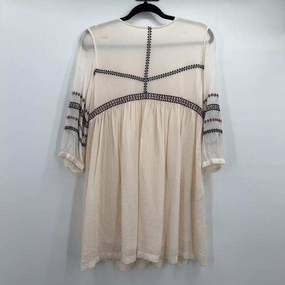 ba&sh Dress Womens Small Cream Embroidered Boho Sheer Sleeve Lined Dainty - Picture 1 of 13